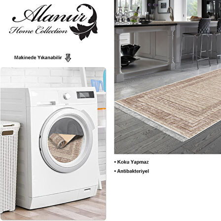 Dekoreko Kaymaz Taban Djt Mutfak Halısı Yıldız Deri Saçaklı Modern F5036