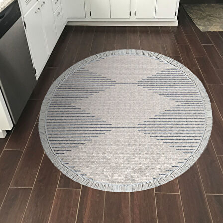 Dekoreko Kaymaz Taban Djt Mutfak Halısı Star Pamuk Saçaklı Yuvarlak İskandinav F5085