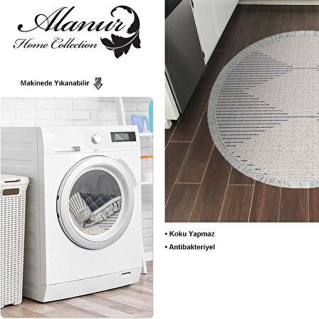 Dekoreko Kaymaz Taban Djt Mutfak Halısı Star Pamuk Saçaklı Yuvarlak İskandinav F5085