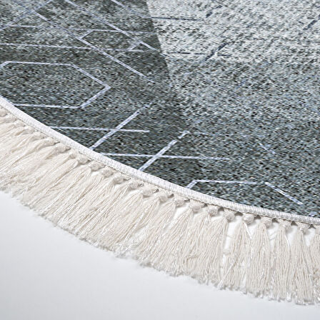 Dekoreko Kaymaz Taban Djt Salon Halısı Yıldız Deri Saçaklı Oval İskandinav F5132