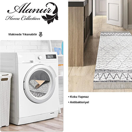 Dekoreko Kaymaz Taban Djt Mutfak Halısı Yıldız Deri Saçaklı İskandinav F5081