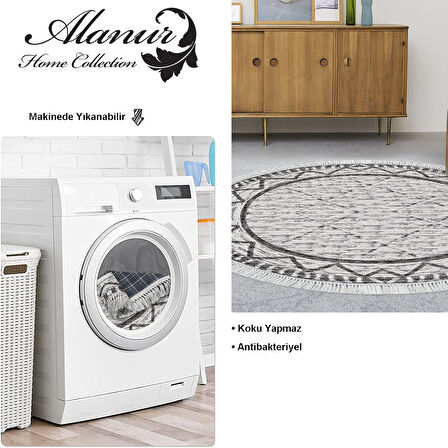 Dekoreko Kaymaz Taban Djt Salon Halısı Star Pamuk Saçaklı Yuvarlak İskandinav F5081