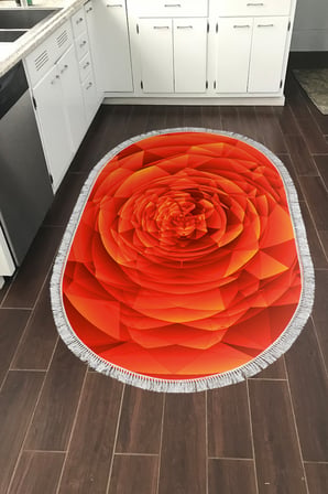 Kaymaz Dijital Mutfak & Salon Halı Trend Saçaklı Oval Geometrik E5011