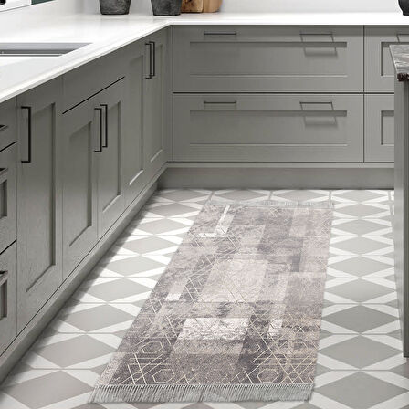 Dekoreko Kaymaz Taban Djt Mutfak Halısı Star Pamuk Saçaklı İskandinav F5132