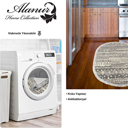 Dekoreko Kaymaz Taban Djt Mutfak Halısı Trend Saçaklı Oval İskandinav F5080