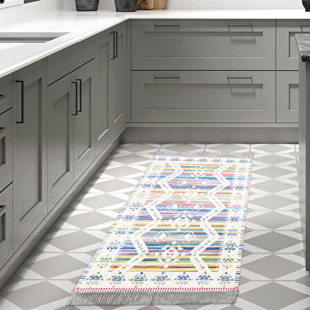 Dekoreko Kaymaz Taban Djt Mutfak Halısı Yıldız Deri Saçaklı İskandinav F5014