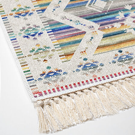 Dekoreko Kaymaz Taban Djt Mutfak Halısı Yıldız Deri Saçaklı İskandinav F5014