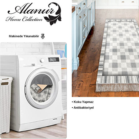 Dekoreko Kaymaz Taban Djt Mutfak Halısı Yıldız Deri Saçaklı Modern 1913