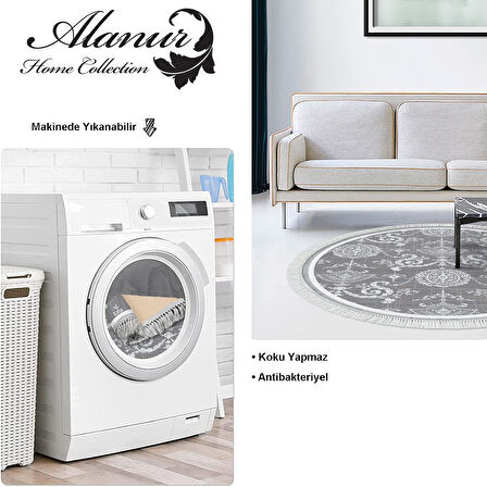 Dekoreko Kaymaz Taban Djt Salon Halısı Yıldız Deri Saçaklı Yuvarlak Modern 1861M