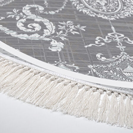 Dekoreko Kaymaz Taban Djt Salon Halısı Yıldız Deri Saçaklı Yuvarlak Modern 1861M