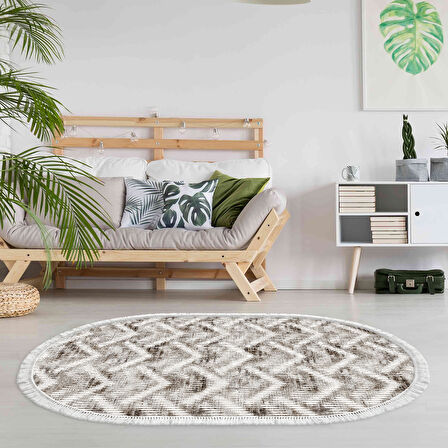 Dekoreko Kaymaz Taban Djt Salon Halısı Star Pamuk Saçaklı Oval İskandinav F5124