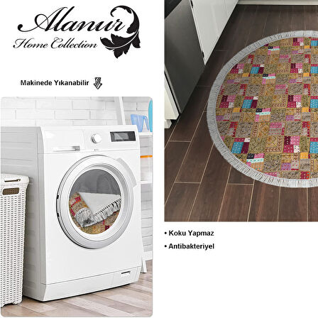 Dekoreko Kaymaz Taban Djt Mutfak Halısı Trend Saçaklı Yuvarlak Modern 2155M