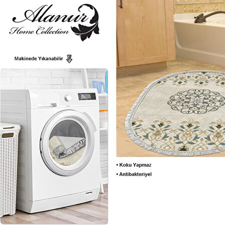 Dekoreko Kaymaz Taban Djt Banyo Halısı Trend Saçaklı Oval Modern 1491