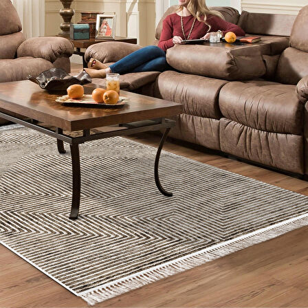 Dekoreko Kaymaz Taban Djt Salon Halısı Star Pamuk Saçaklı Modern Mu134