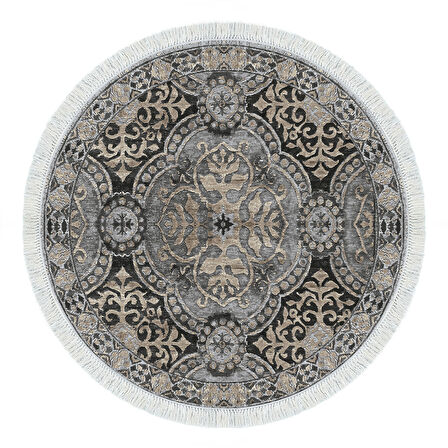 Dekoreko Kaymaz Taban Djt Mutfak Halısı Yıldız Deri Saçaklı Yuvarlak Modern 659M