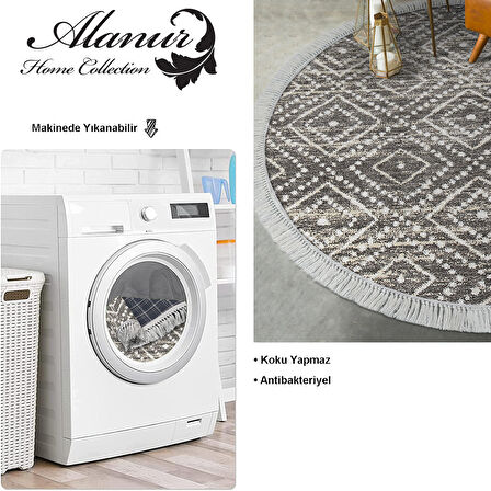 Dekoreko Kaymaz Taban Djt Salon Halısı Star Pamuk Saçaklı Yuvarlak İskandinav F5087