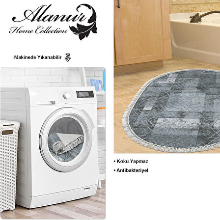Dekoreko Kaymaz Taban Djt Banyo Halısı Trend Saçaklı Oval İskandinav F5132