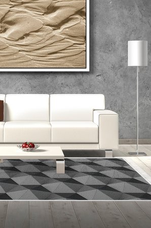 Kaymaz Dijital Mutfak & Salon Halı Trend Saçaklı Geometrik E5010