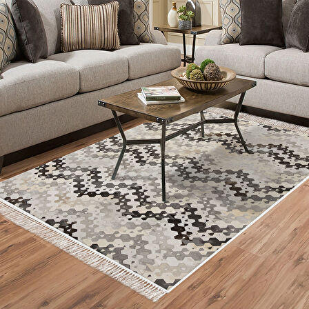 Dekoreko Kaymaz Taban Djt Salon Halısı Yıldız Deri Saçaklı Modern 1675