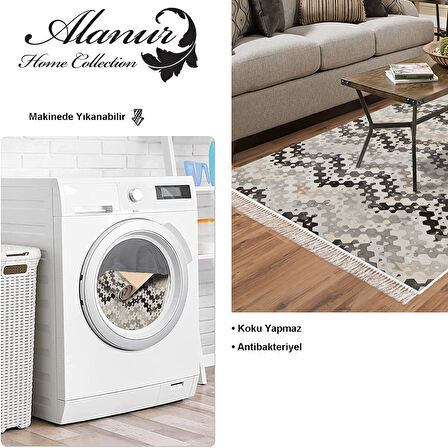 Dekoreko Kaymaz Taban Djt Salon Halısı Yıldız Deri Saçaklı Modern 1675