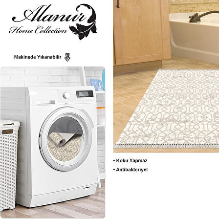 Dekoreko Kaymaz Taban Djt Banyo Halısı Trend Saçaklı Modern 757