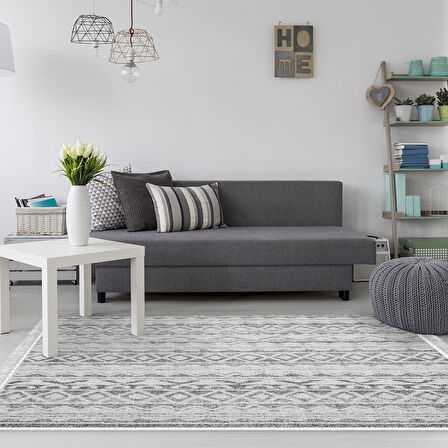 Dekoreko Kaymaz Taban Djt Salon Halısı Yıldız Deri Saçaklı İskandinav F5078