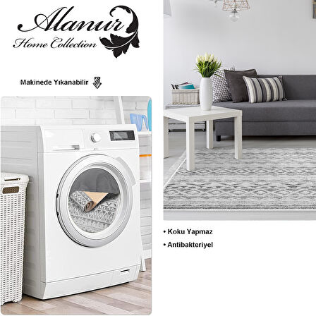 Dekoreko Kaymaz Taban Djt Salon Halısı Yıldız Deri Saçaklı İskandinav F5078