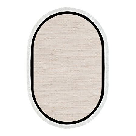 Alanur Home Kaymaz Taban Djt Banyo Mutfak Salon Halı  Trend Saçaklı Oval Dokuma Desen E5007