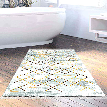 Dekoreko Kaymaz Taban Djt Banyo Halısı Trend Saçaklı Modern M5026