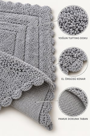 Alanur Bodrum Tufting Cotton Pamuklu El Işi Örgülü 2 li Paspas 110