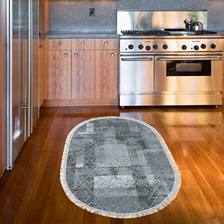 Dekoreko Kaymaz Taban Djt Mutfak Halısı Trend Saçaklı Oval İskandinav F5132