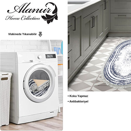 Dekoreko Kaymaz Taban Djt Mutfak Halısı Yıldız Deri Saçaklı Oval Modern M5132