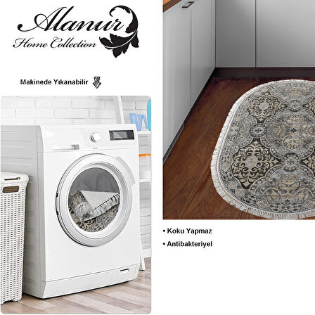 Dekoreko Kaymaz Taban Djt Mutfak Halısı Trend Saçaklı Oval Modern 659M