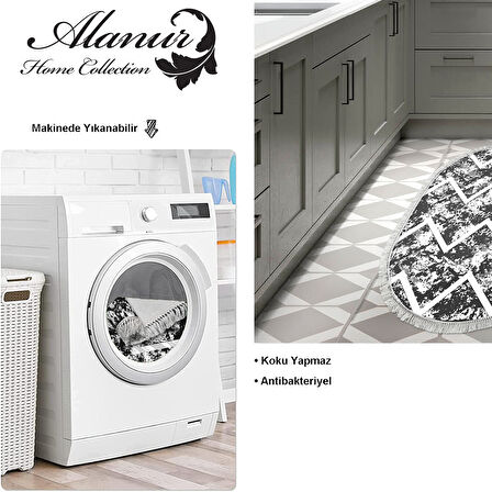 Dekoreko Kaymaz Taban Djt Mutfak Halısı Trend Saçaklı Oval İskandinav F5128