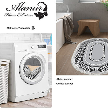 Dekoreko Kaymaz Taban Djt Banyo Halısı Yıldız Deri Saçaklı Oval Modern 651M