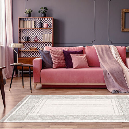 Dekoreko Kaymaz Taban Djt Salon Halısı Yıldız Deri Saçaklı Modern M5076