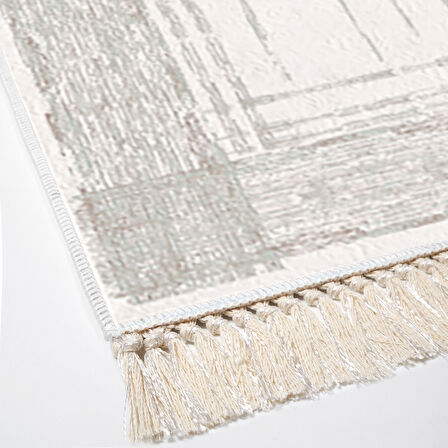 Dekoreko Kaymaz Taban Djt Salon Halısı Yıldız Deri Saçaklı Modern M5076