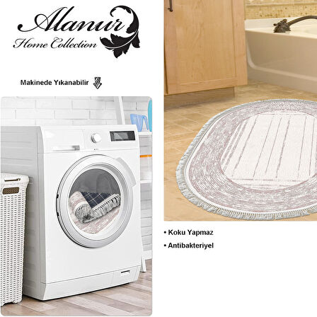 Dekoreko Kaymaz Taban Djt Banyo Halısı Star Pamuk Saçaklı Oval Modern M5076