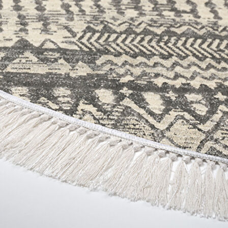 Dekoreko Kaymaz Taban Djt Mutfak Halısı Yıldız Deri Saçaklı Yuvarlak İskandinav F5080