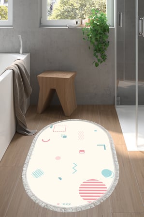 Kaymaz Dijital Mutfak & Salon Halı Star Pamuk Saçaklı Oval Geometrik E5015