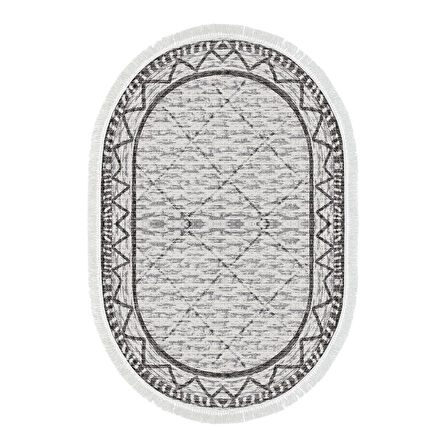 Dekoreko Kaymaz Taban Djt Banyo Halısı Yıldız Deri Saçaklı Oval İskandinav F5081