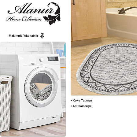 Dekoreko Kaymaz Taban Djt Banyo Halısı Yıldız Deri Saçaklı Oval İskandinav F5081