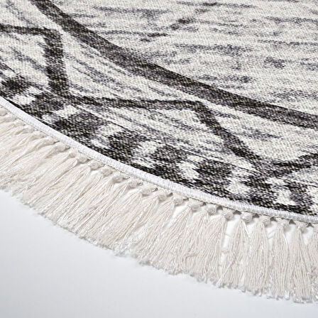 Dekoreko Kaymaz Taban Djt Banyo Halısı Yıldız Deri Saçaklı Oval İskandinav F5081