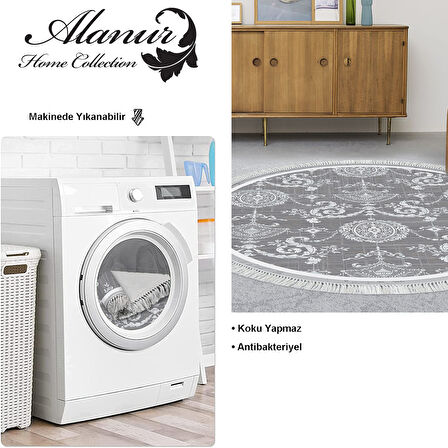 Dekoreko Kaymaz Taban Djt Salon Halısı Trend Saçaklı Yuvarlak Modern 1861M