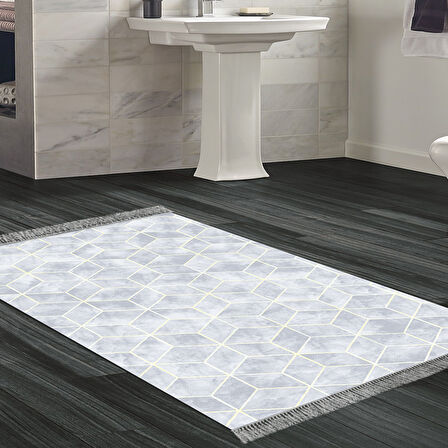 Dekoreko Kaymaz Taban Djt Banyo Halısı Yıldız Deri Saçaklı Modern 627M