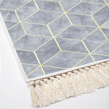 Dekoreko Kaymaz Taban Djt Banyo Halısı Yıldız Deri Saçaklı Modern 627M