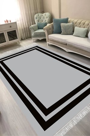 Dijital Baskılı Dikdörtgen Salon Halısı | Kaymaz Yıkanabilir | Keçe Taban Saçaklı | Geometrik | 1696