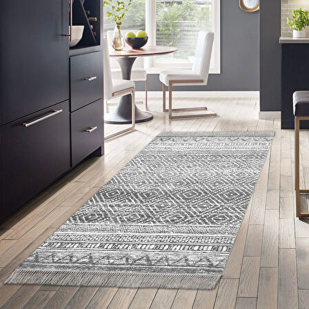 Dekoreko Kaymaz Taban Djt Mutfak Halısı Yıldız Deri Saçaklı İskandinav F5087