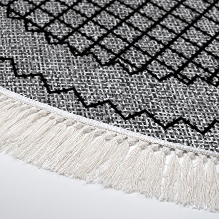 Dekoreko Kaymaz Taban Djt Mutfak Halısı Star Pamuk Saçaklı Yuvarlak Modern M5001