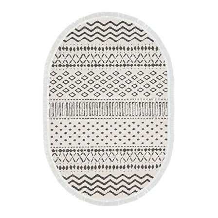 Dekoreko Kaymaz Taban Djt Salon Halısı Yıldız Deri Saçaklı Oval İskandinav F5086